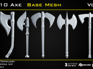 10 Axe BASE MESH - VOL 01 Game Ready 3D Модель