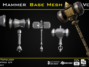 50 Hammer BASE MESH - VOL 02 Game Ready Model 3D