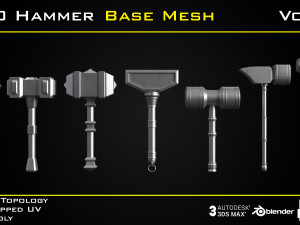 50 Hammer BASE MESH - VOL 02 Game Ready 3D Model