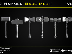 50 Hammer BASE MESH - VOL 02 Game Ready 3D Model