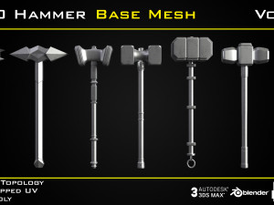 50 Hammer BASE MESH - VOL 02 Game Ready 3D Model