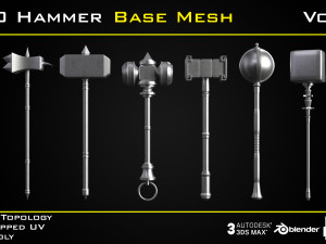 50 Hammer BASE MESH - VOL 02 Game Ready 3D Model