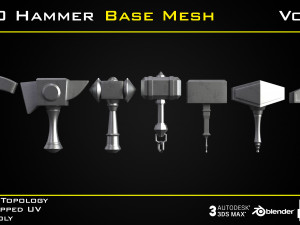 50 Hammer BASE MESH - VOL 02 Game Ready 3D Model