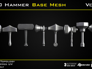 50 Hammer BASE MESH - VOL 02 Game Ready 3D Model