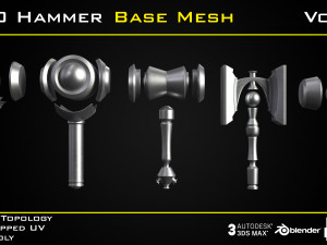 50 Hammer BASE MESH - VOL 02 Game Ready 3D Model