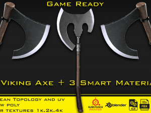 2 Axe - 3 Smart material - Game ready 3D Модель