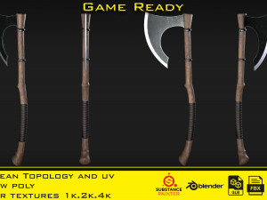 2 Axe - 3 Smart material - Game ready 3D Модель