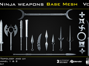 25 Ninja Weapons - BASE MESH - VOL04 Game ready Model 3D