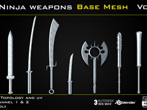 25 Ninja Weapons - BASE MESH - VOL04 Game ready Model 3D