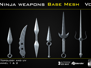 25 Ninja Weapons - BASE MESH - VOL04 Game ready Model 3D