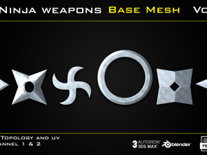 25 Ninja Weapons - BASE MESH - VOL04 Game ready Model 3D