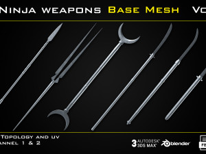25 Ninja Weapons - BASE MESH - VOL04 Game ready Model 3D