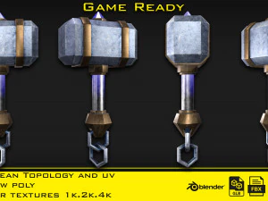3 Stylized mini hammer - Game ready 3D Model
