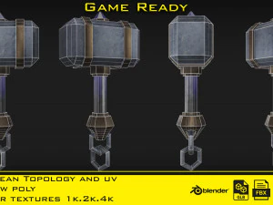 3 Stylized mini hammer - Game ready 3D Model