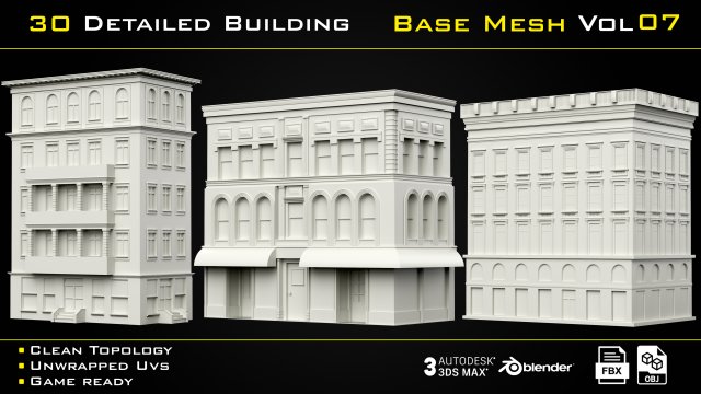 30 Detailed Building Base Mesh - Vol 07 Modelo 3D .c4d .max .obj .3ds .fbx .stl .blend 