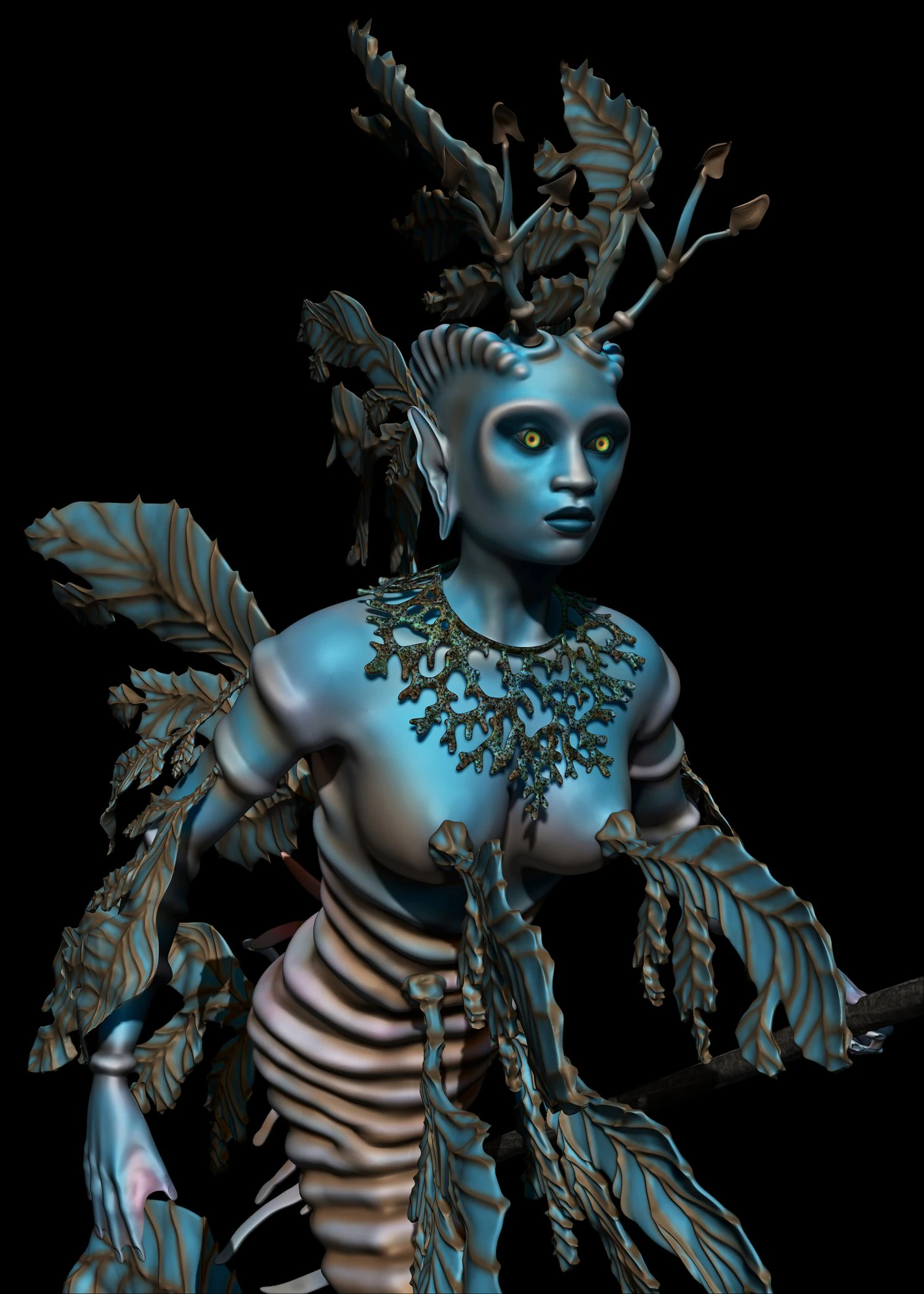 Drag&atilde;o Marinho Folhado Sereia Guerreira Modelo 3D .c4d .max .obj .3ds .fbx .stl .blend 