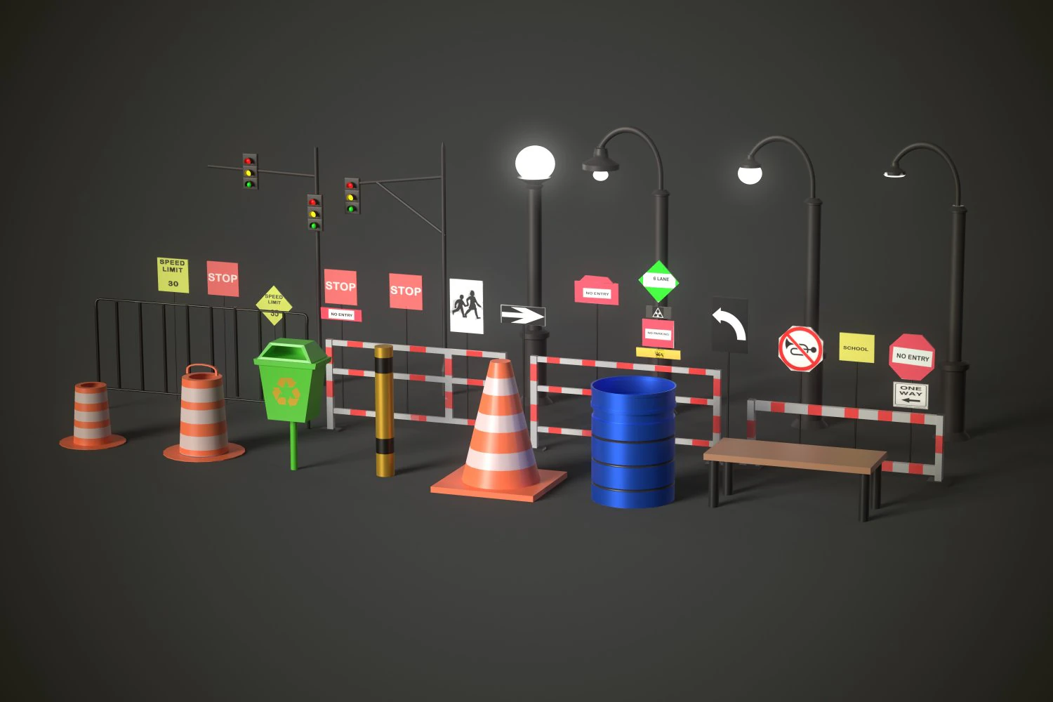 Street Props 3D Model .c4d .max .obj .3ds .fbx .stl .blend 