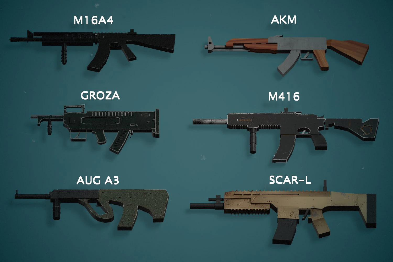 Low Poly AR rifles Pack 3D Model .c4d .max .obj .3ds .fbx .stl .blend 