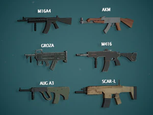 Low Poly AR rifles Pack 3D Model