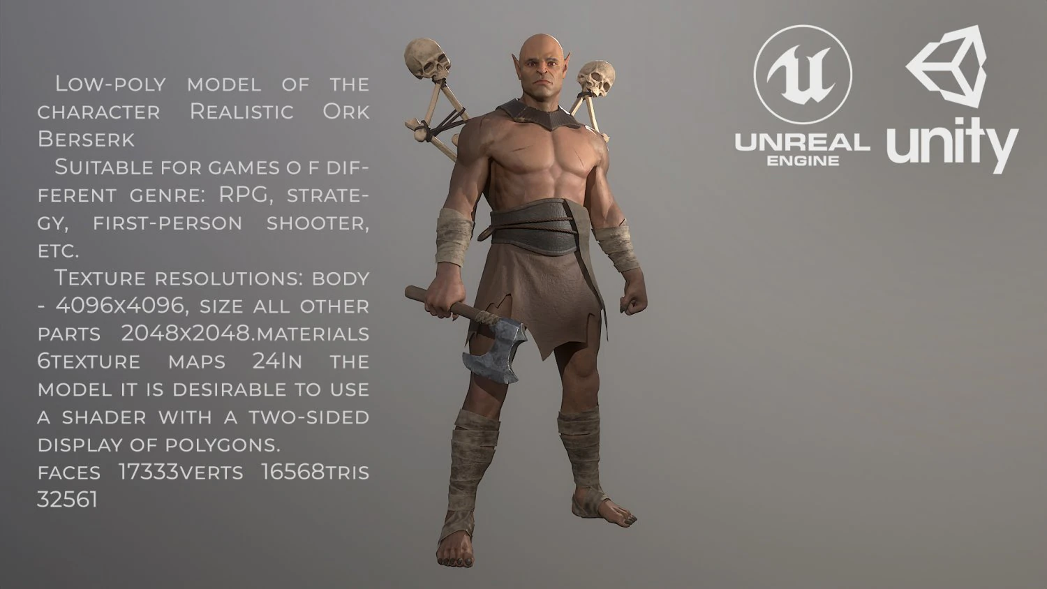 Ork Berserk 3D Model .c4d .max .obj .3ds .fbx .stl .blend 