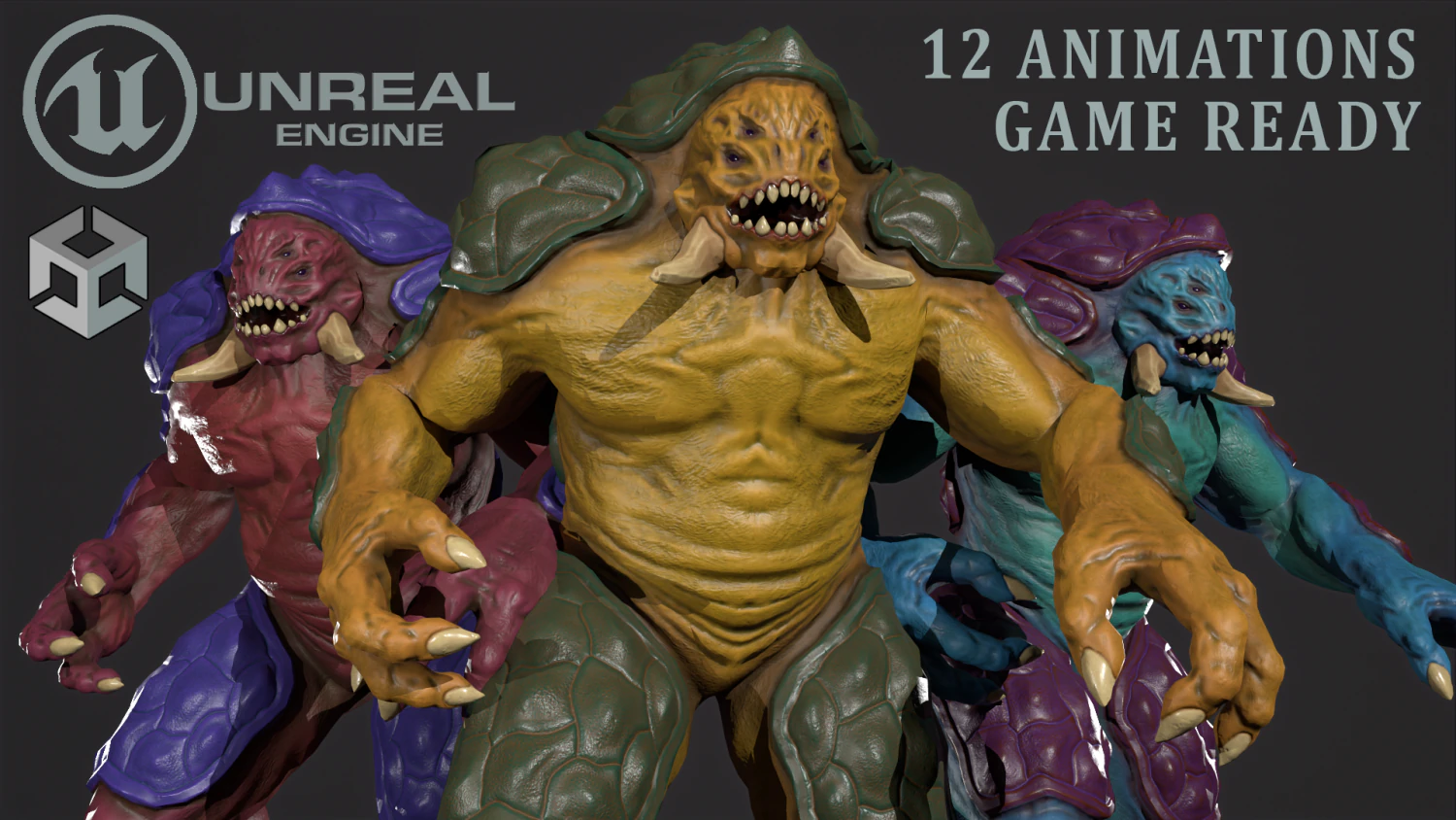 Turtle monster - Game Ready Low-poly 3D Model .c4d .max .obj .3ds .fbx .stl .blend 