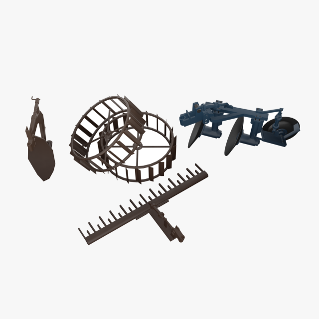 Low-poly local thailand tractor parts model Modelo 3D .c4d .max .obj .3ds .fbx .stl .blend 