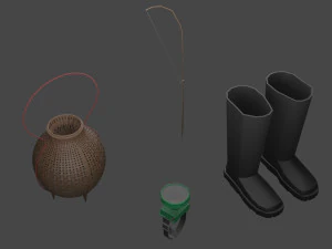 Low-poly local thailand farmer fishing equipment model 3D Model