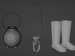 Low-poly local thailand farmer fishing equipment model 3D Model