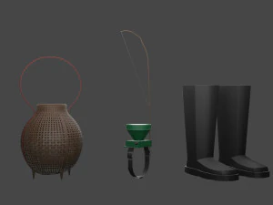 Low-poly local thailand farmer fishing equipment model 3D Model