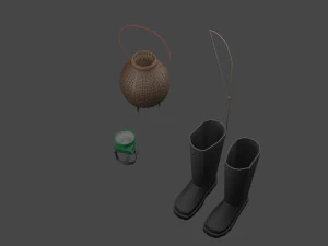 Low-poly local thailand farmer fishing equipment model 3D Model