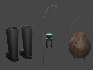 Low-poly local thailand farmer fishing equipment model 3D Model