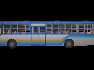 Low - poly thai city bus blue white yellow color model 3D Model
