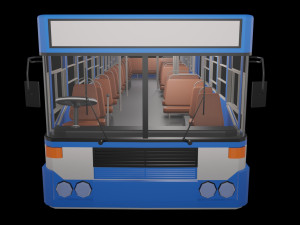Low - poly thai city bus blue white yellow color model Modèle 3D