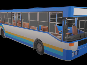 Low - poly thai city bus blue white yellow color model Modèle 3D