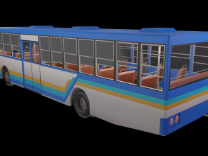 Low - poly thai city bus blue white yellow color model 3D Model