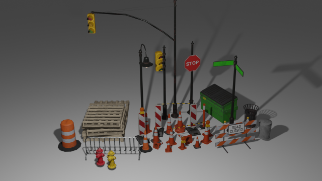 Traffic Props-Assets and Signs Collection Modelo 3D .c4d .max .obj .3ds .fbx .stl .blend 