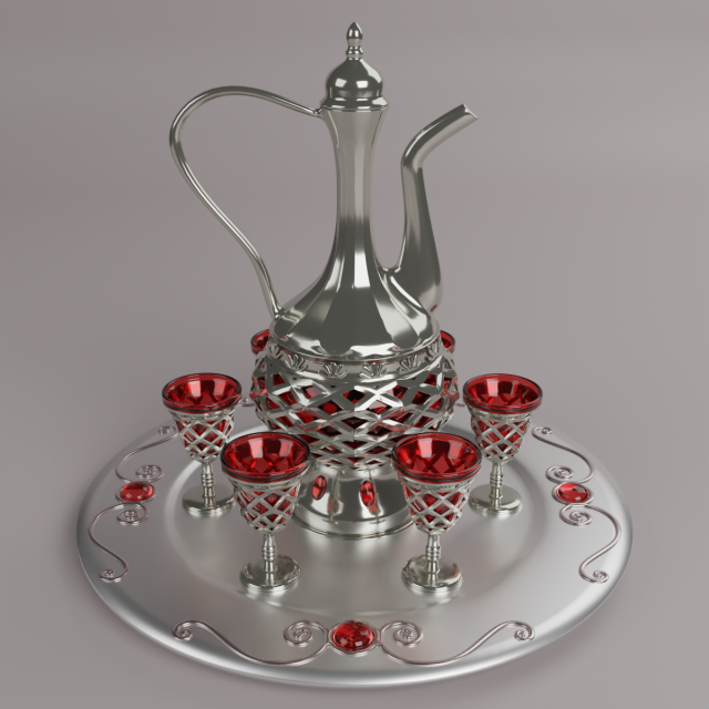Decanter with glasses 3Dモデル .c4d .max .obj .3ds .fbx .stl .blend 