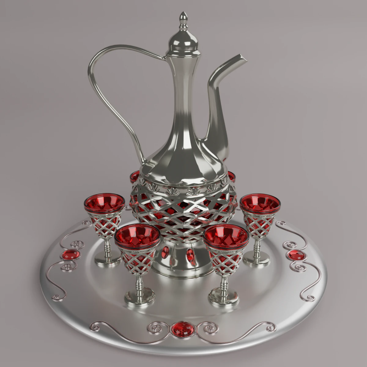 Decanter with glasses 3D Model .c4d .max .obj .3ds .fbx .stl .blend