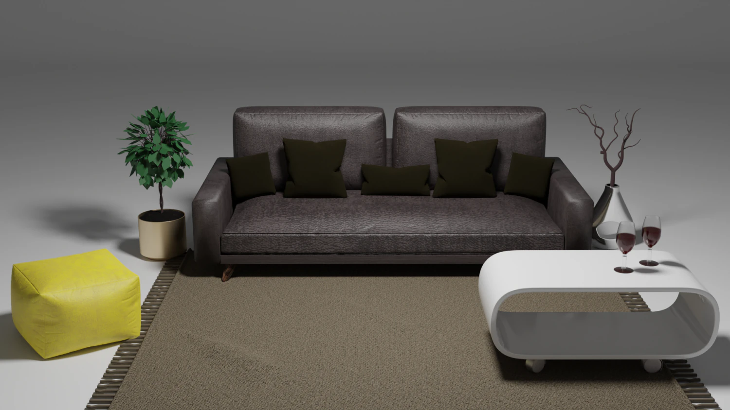 Leather sofa with decor 3D Model .c4d .max .obj .3ds .fbx .stl .blend 