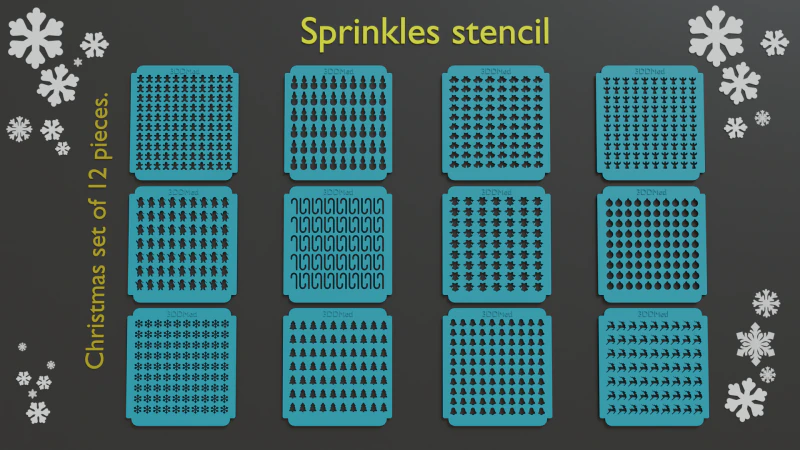 Sprinkles Stencil Navidad set de 12 piezas Modelo de impresión 3D .c4d .max .obj .3ds .fbx .stl .blend 