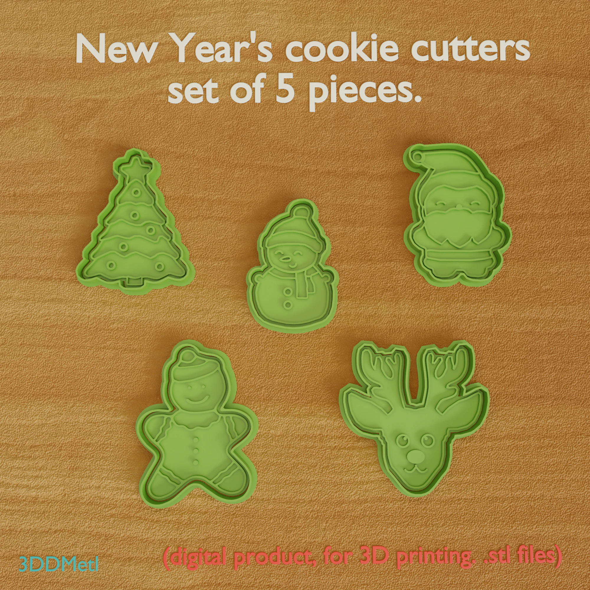 Cookie cutters Set of 5 pieces 3D Print Model .c4d .max .obj .3ds .fbx .stl .blend 
