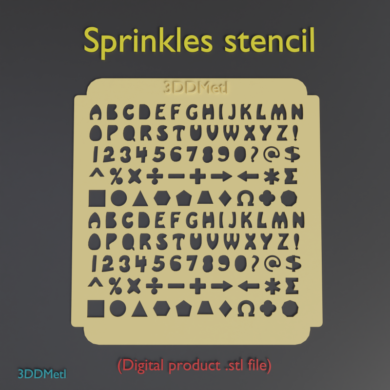 Sprinkle stencil alphabet design 3D-printmodel .c4d .max .obj .3ds .fbx .stl .blend 