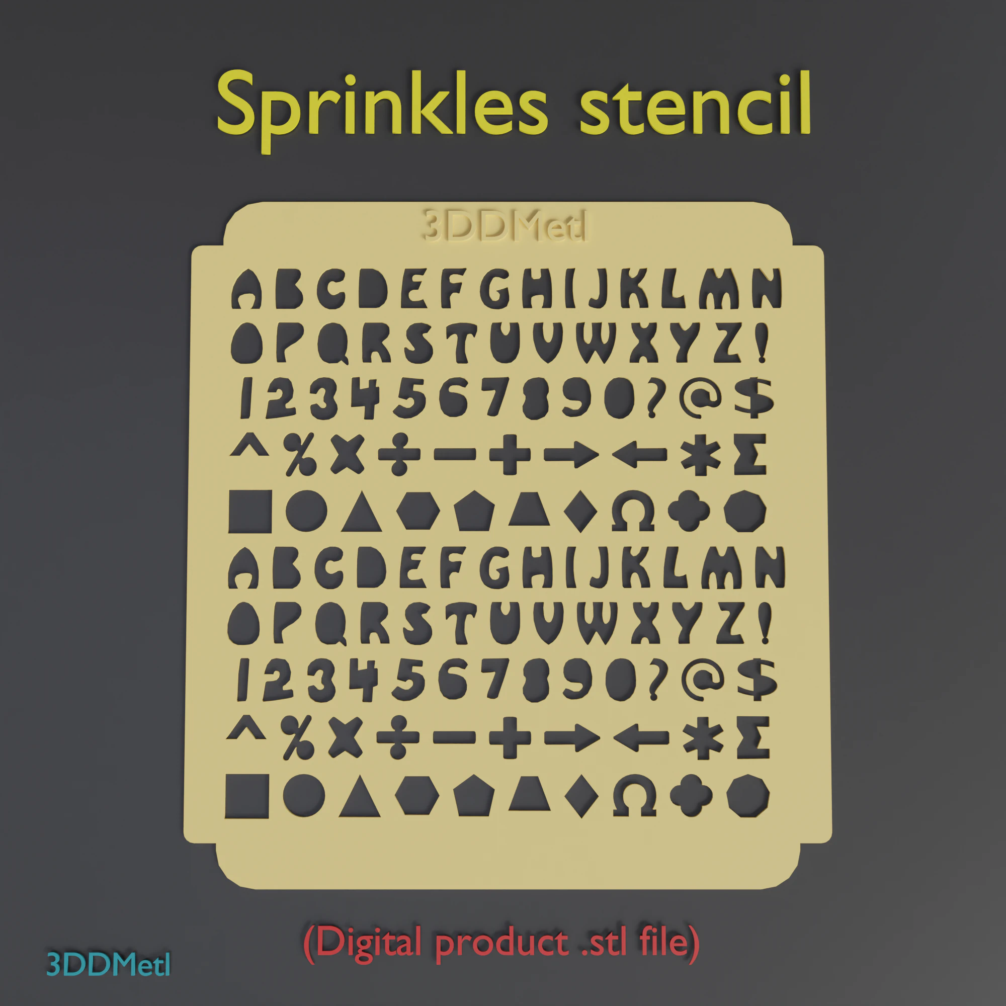 Sprinkle stencil alphabet design 3D Print Model .c4d .max .obj .3ds .fbx .stl .blend