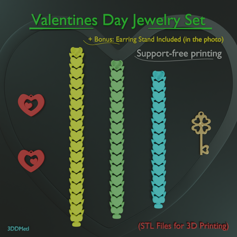 Valentines Day Jewelry Set Prints without supports 3D 프린트 모델 .c4d .max .obj .3ds .fbx .stl .blend 