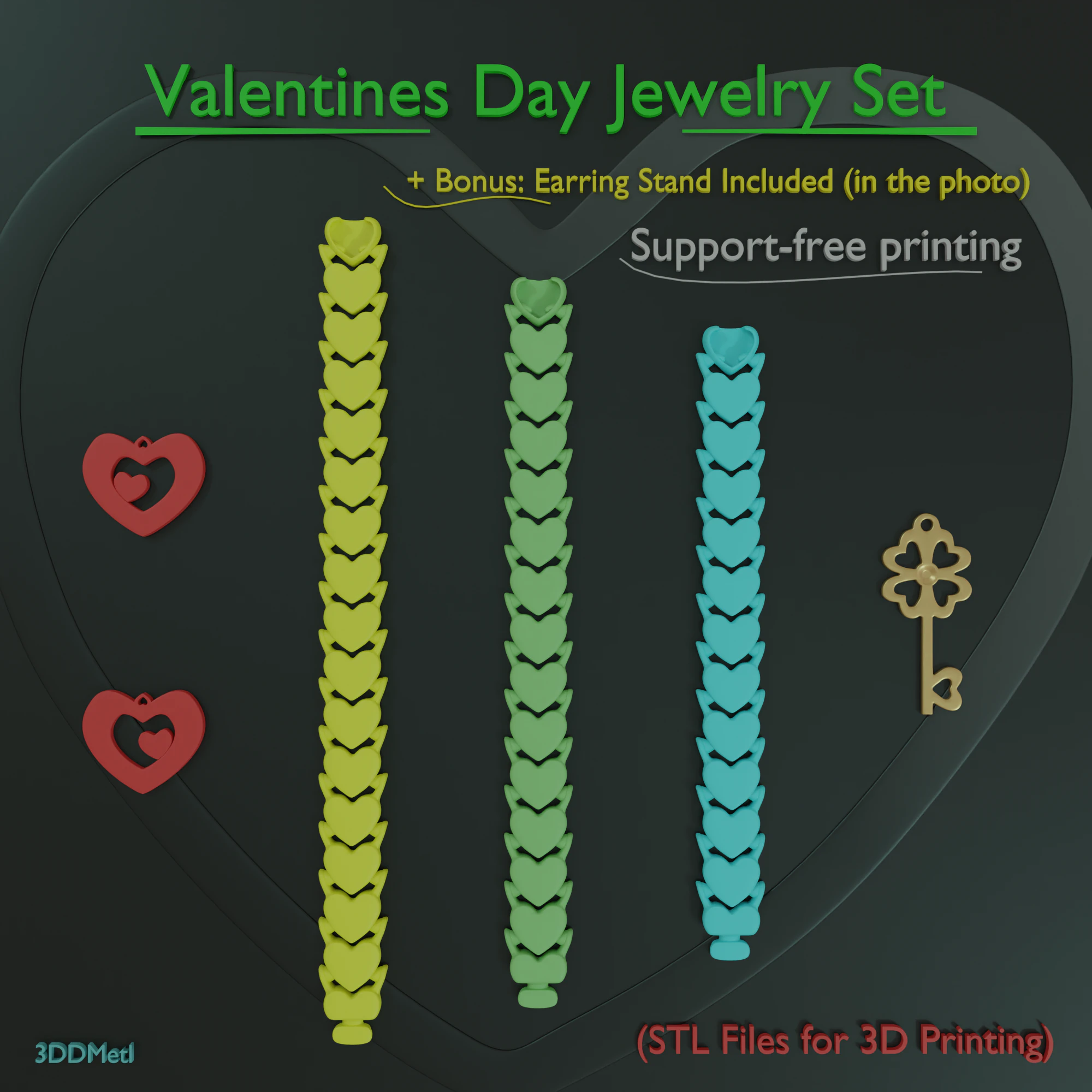 Valentines Day Jewelry Set Prints without supports 3D Print Model .c4d .max .obj .3ds .fbx .stl .blend 