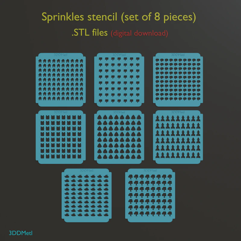 Sprinkles Stencil set de 8 piezas de archivos STL para impresi&oacute;n 3D Modelo de impresión 3D .c4d .max .obj .3ds .fbx .stl .blend 