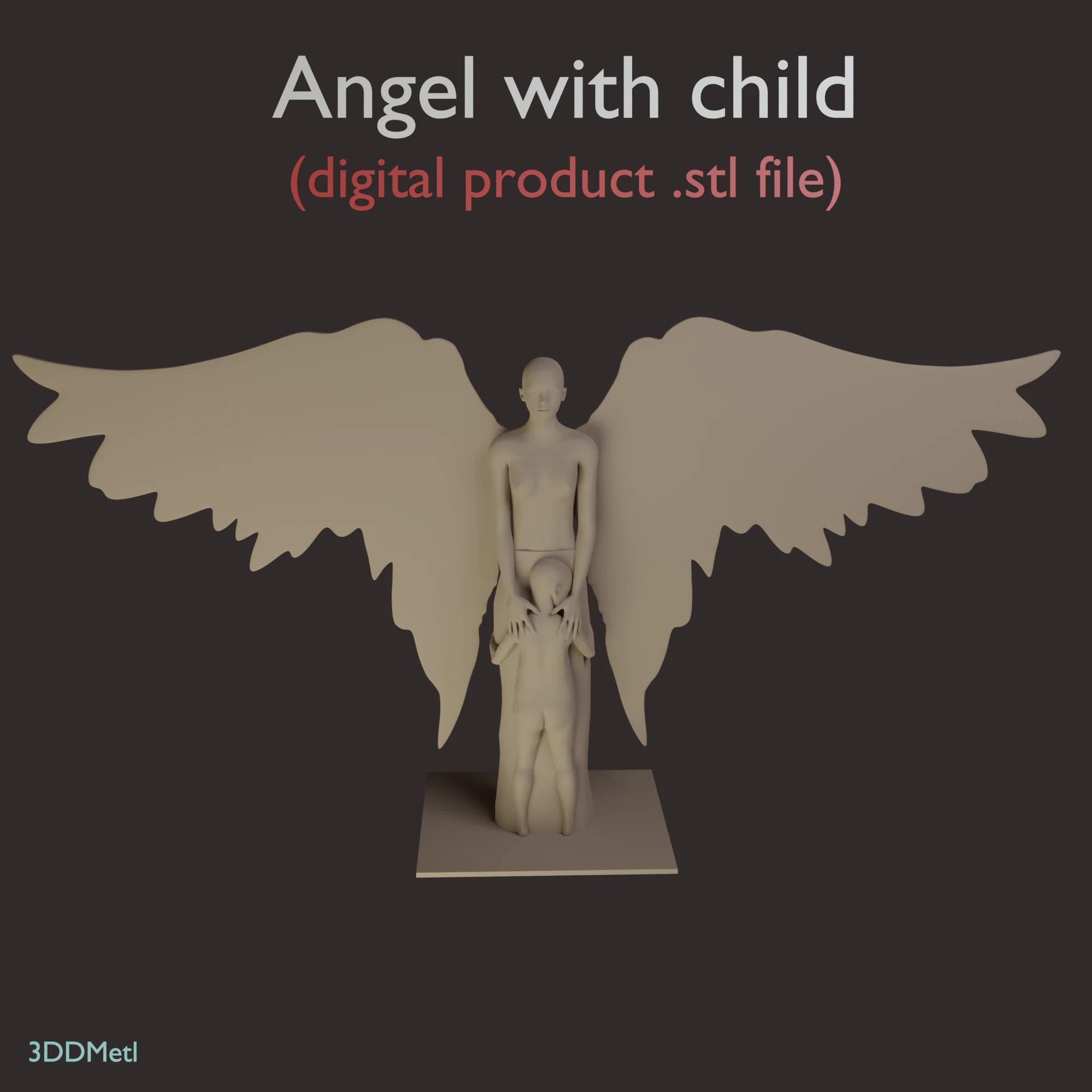 Figurine - angel with child 3D Print Model .c4d .max .obj .3ds .fbx .stl .blend
