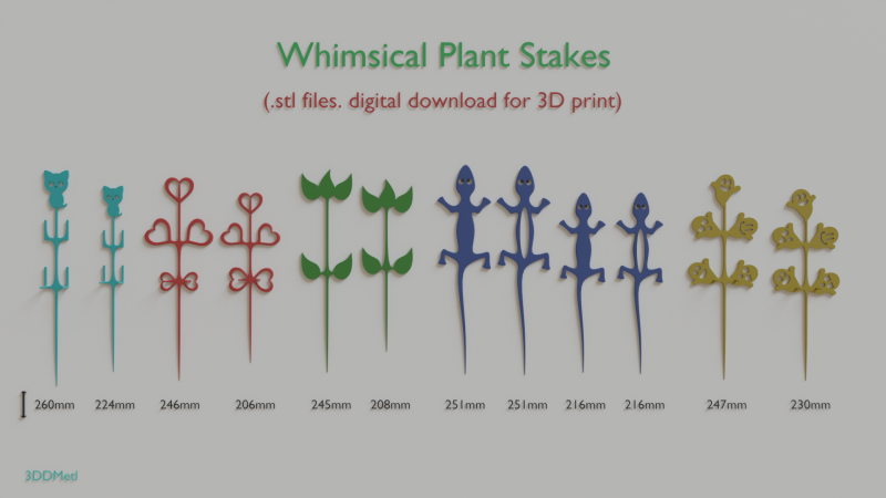 Whimsical Plant Stakes STL files for 3D Print Modello di stampa 3D .c4d .max .obj .3ds .fbx .stl .blend