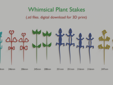 Whimsical Plant Stakes STL files for 3D Print Modello di stampa 3D