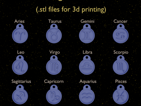12 Zodiac Signs Medallions Set stl files for 3d printing 3Dプリントモデル